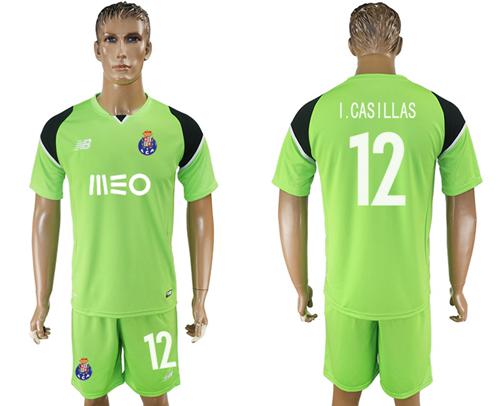 Oporto #12 I.Casillas Shiny Green Goalkeeper Soccer Club Jersey - Click Image to Close